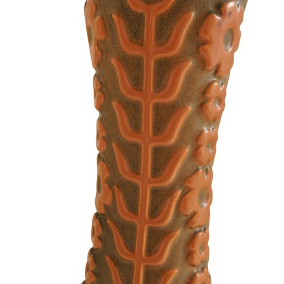 Vintage Hyalyn Mid Century Tall Vase Orange Floral Scandinavian Design Pottery - Picture 4 of 6